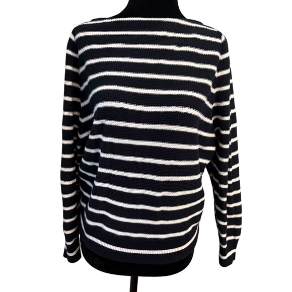 Vince Sweater Blue White Striped Knit Cotton Long Sleeve Boat Neck size small - Picture 2 of 6